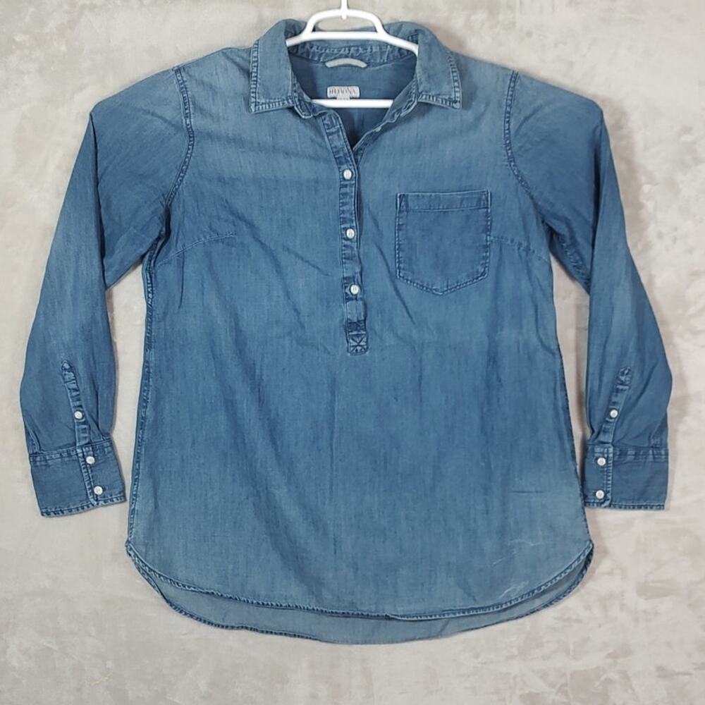 Merona Women's Chambray Denim Popover Henley Shirt Size XXL 100% Cotton Blue